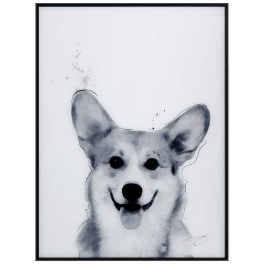 Empire Art Direct 24" x 18" Corgi Black & White Pet Reverse Printed Wall Art Glass Frame